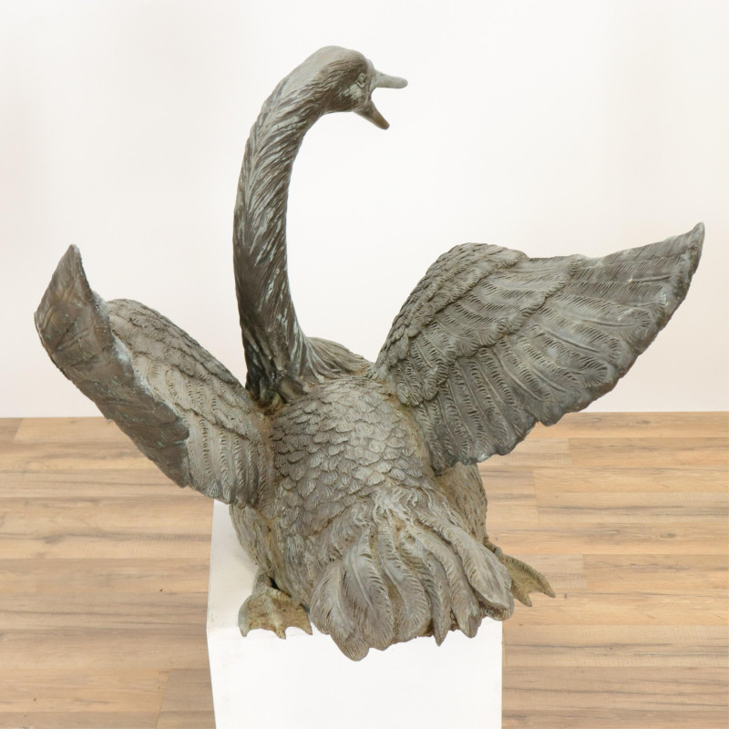 Metal Swan Outdoor Fountain likely bronze