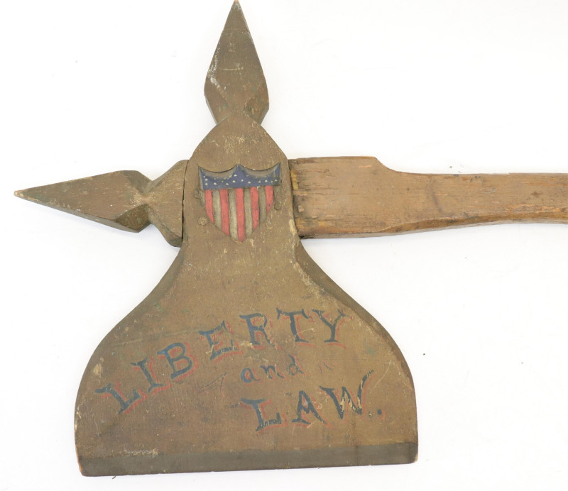 Folk Art Painted Ceremonial Axe &apos;Liberty Law&apos;