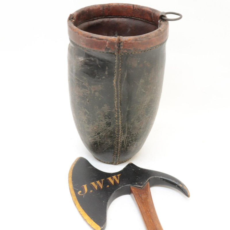 3 Fire Company Items leather bucket axes