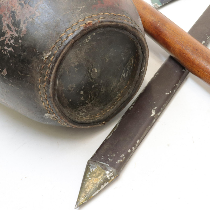 3 Fire Company Items leather bucket axes