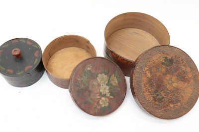 5 Folk Art Round Boxes Bucket