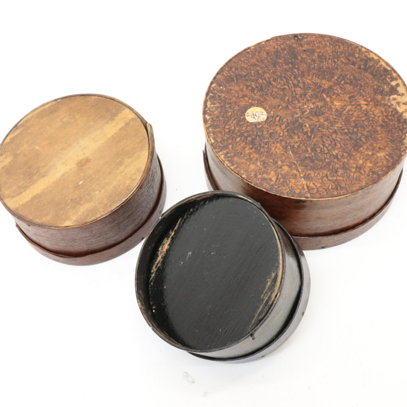 5 Folk Art Round Boxes Bucket