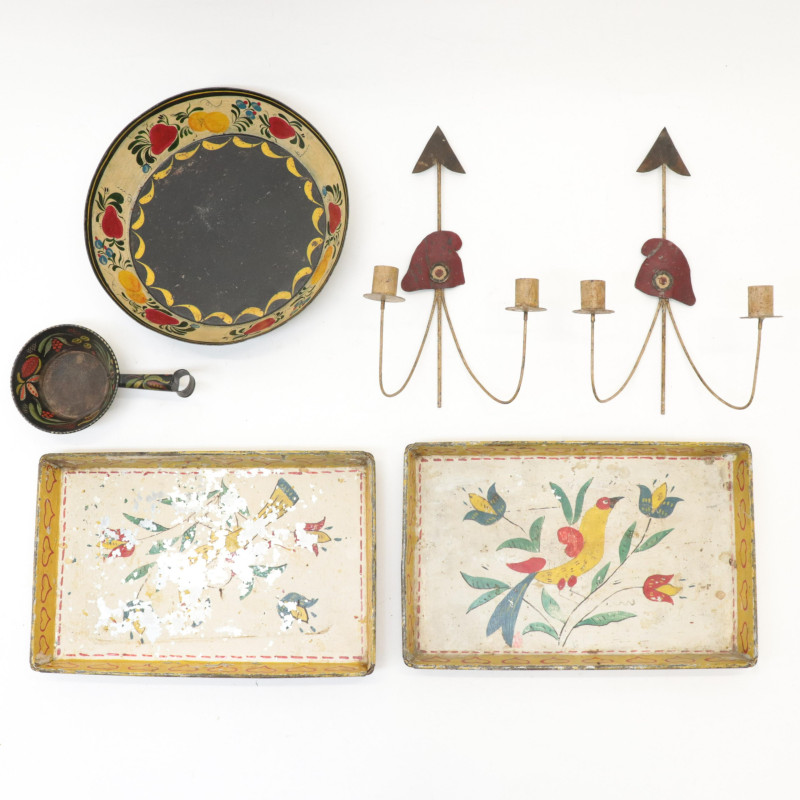 6 Folk Art Tole Pieces