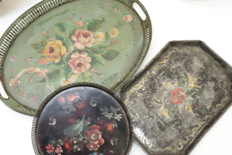 Lot of Tole Trays Buckets Hanging Cannister
