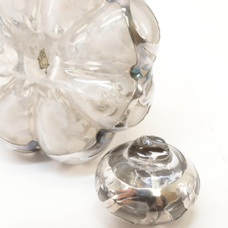 9 Silver Overlay Glass Perfumes/Bottles/Vases