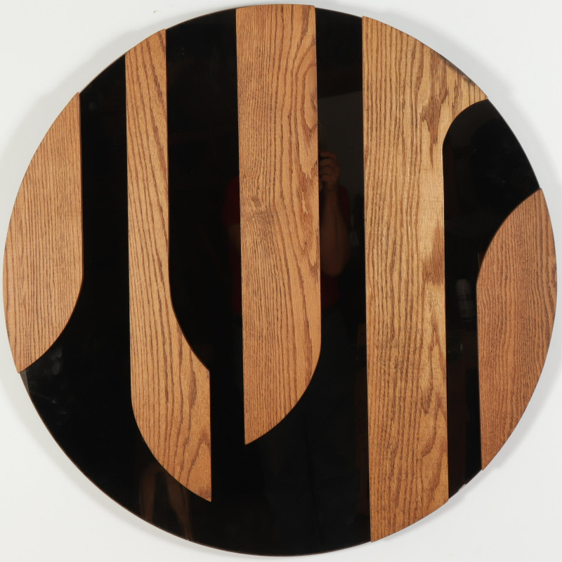 Mid Century Circular Cutout Oak Mirror