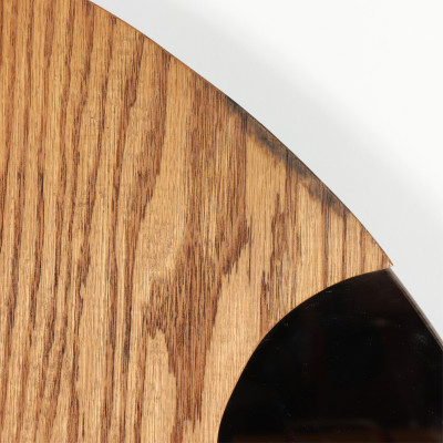 Mid Century Circular Cutout Oak Mirror