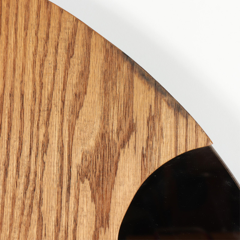 Mid Century Circular Cutout Oak Mirror