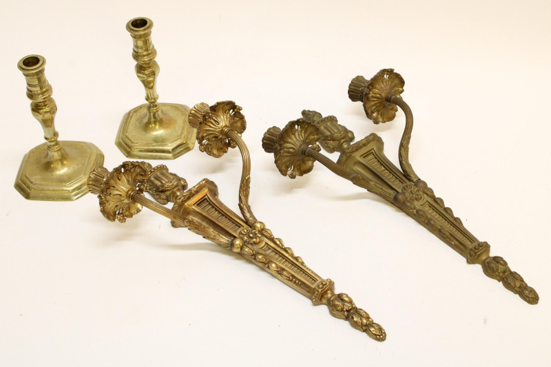 Pair Gilt Bronze Sconces Candlesticks