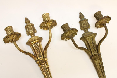 Pair Gilt Bronze Sconces Candlesticks