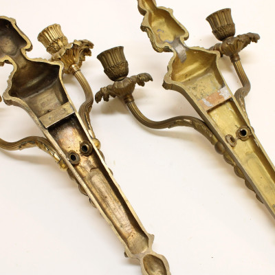 Pair Gilt Bronze Sconces Candlesticks