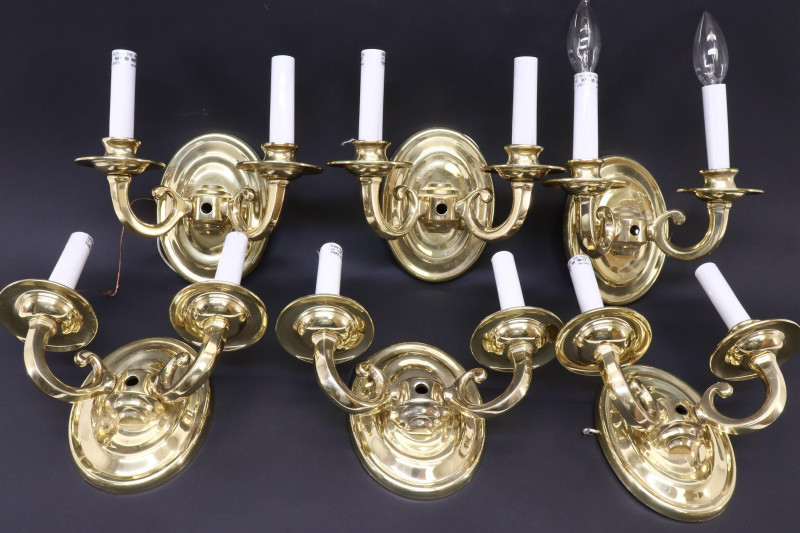 Set of 6 Brass 2Light Sconces