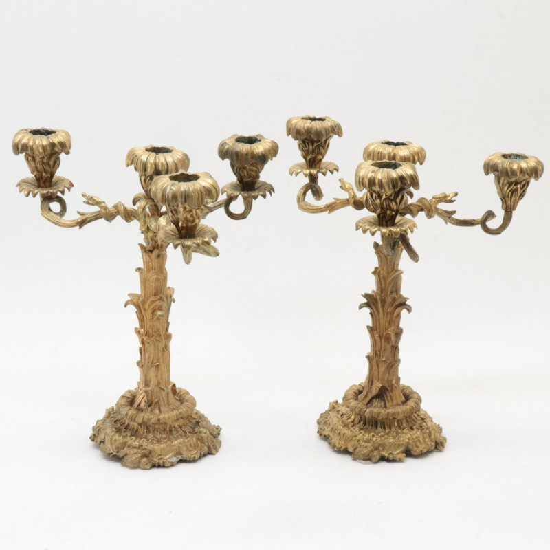 Pair of Rococo Revival Gilt Bronze Candelabra