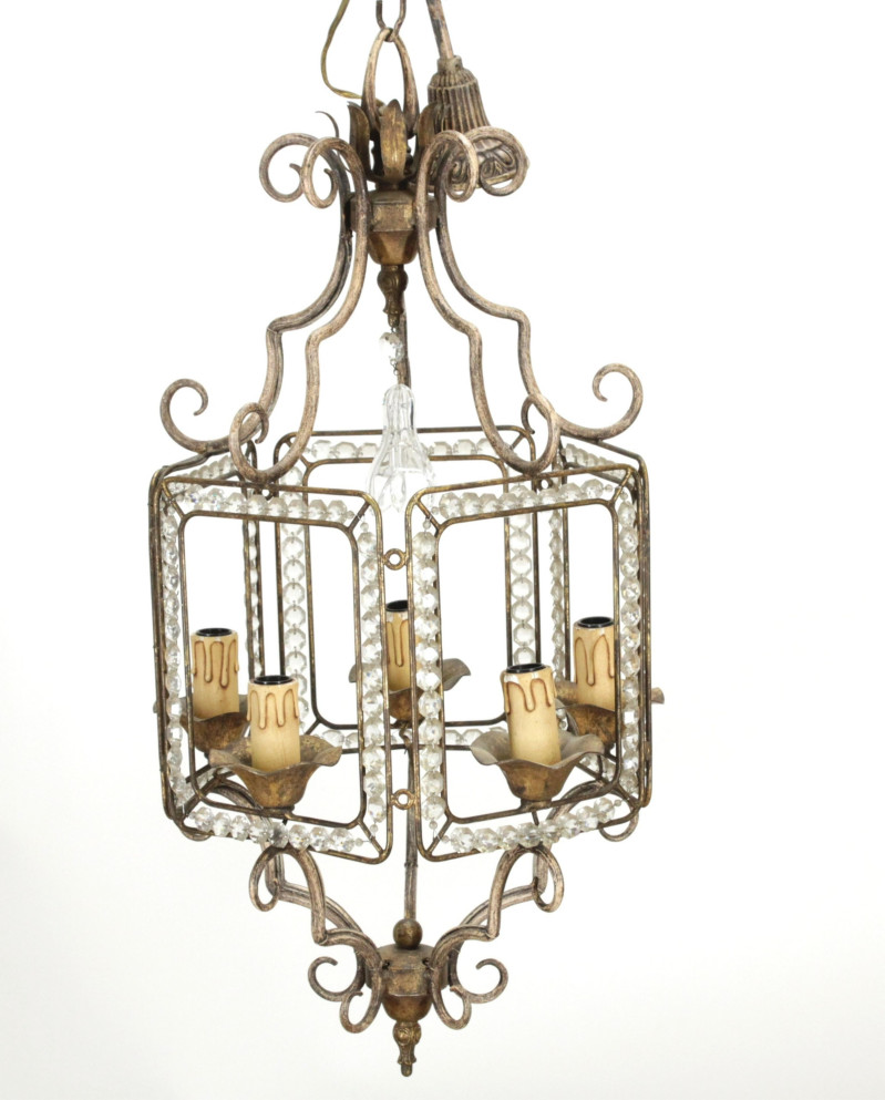 Metal/Glass Chinoiserie Style 5Light Chandelier