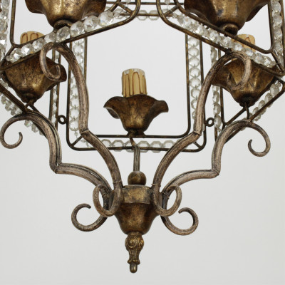 Metal/Glass Chinoiserie Style 5Light Chandelier