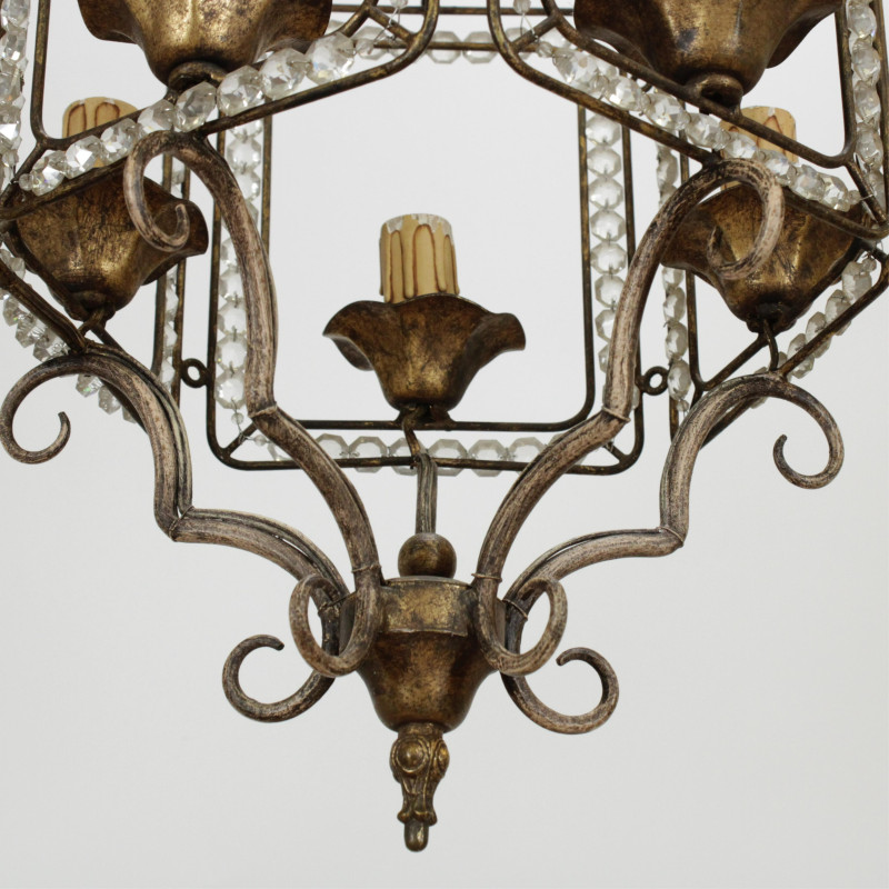 Metal/Glass Chinoiserie Style 5Light Chandelier