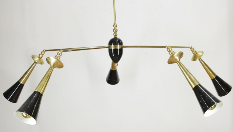 Midcentury Modern Brass Pendant Chandelier