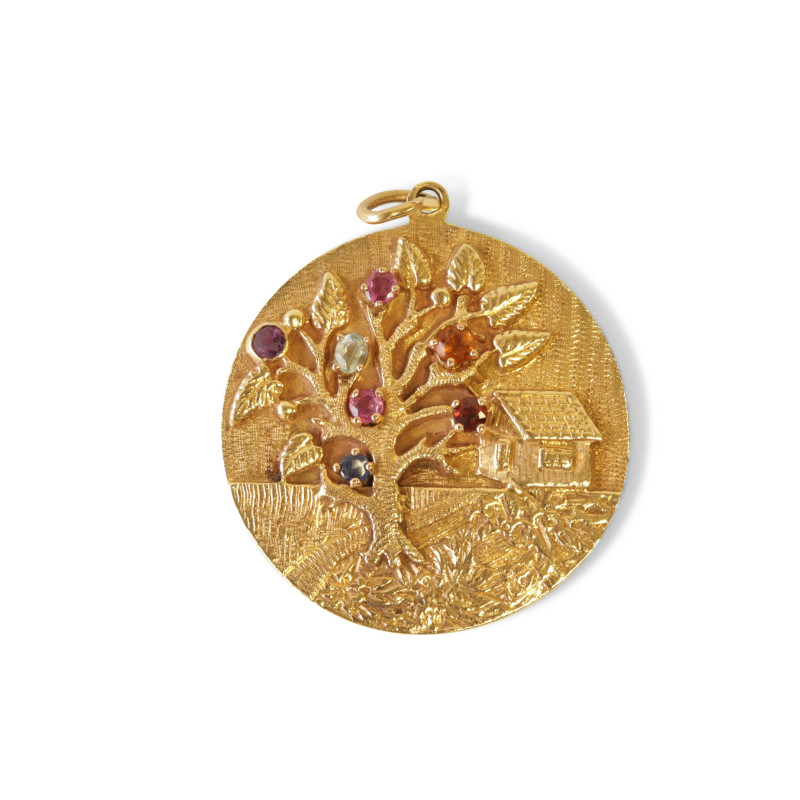 Two 14K Yellow Gold Jeweled Pendants