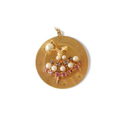 Two 14K Yellow Gold Jeweled Pendants