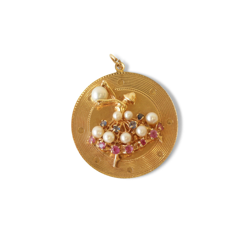 Two 14K Yellow Gold Jeweled Pendants