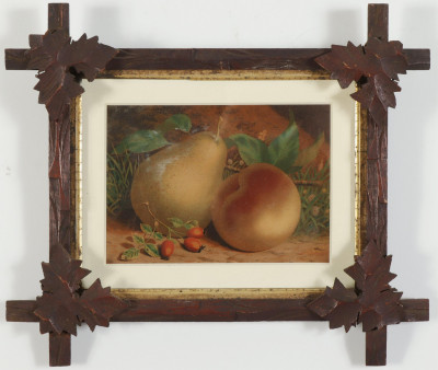 Pr Still Lifes of Fruit 19th C Tramp Art Frames