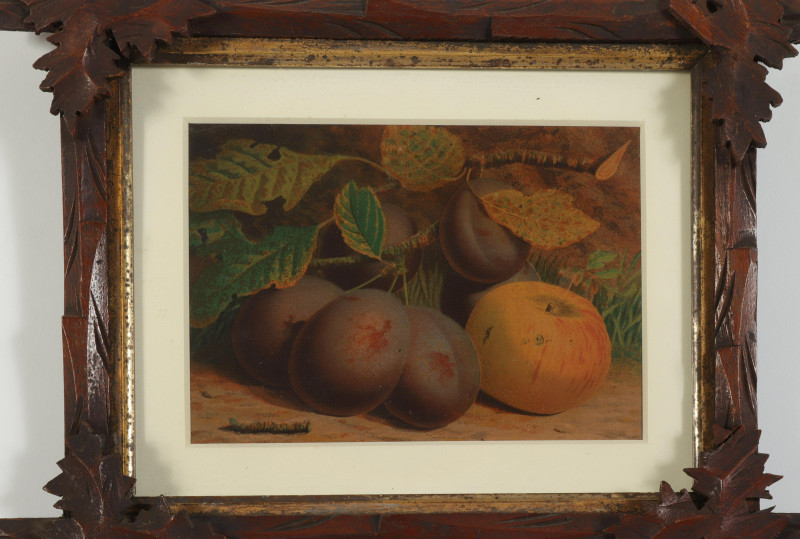 Pr Still Lifes of Fruit 19th C Tramp Art Frames