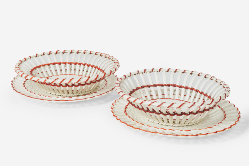 Wedgwood - Pair of Queen&apos;s Ware Fruit Baskets with Stands