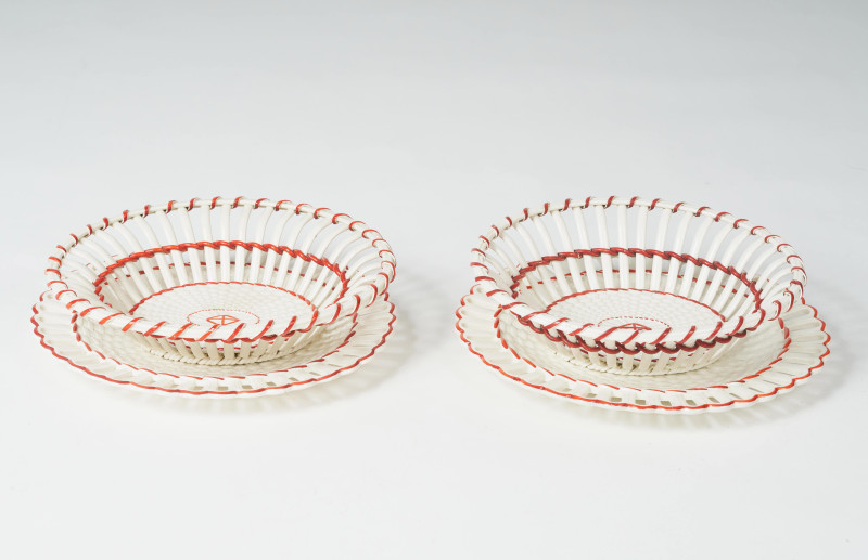 Wedgwood - Pair of Queen&apos;s Ware Fruit Baskets with Stands