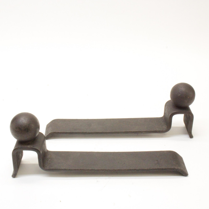 Pair Wrought Iron Andirons D&apos;Argenlieu c 1935