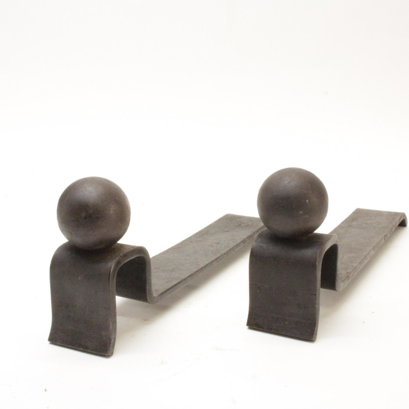 Pair Wrought Iron Andirons D&apos;Argenlieu c 1935