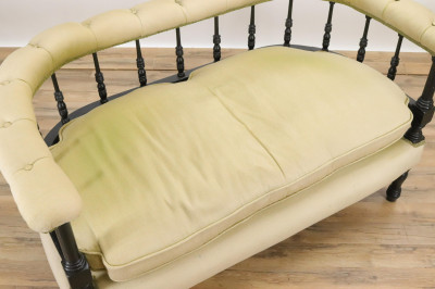 Victorian Barrel Back Wood Upholstered Settee