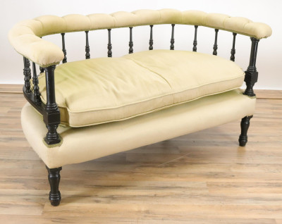 Victorian Barrel Back Wood Upholstered Settee