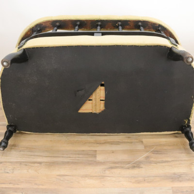 Victorian Barrel Back Wood Upholstered Settee