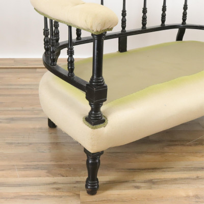 Victorian Barrel Back Wood Upholstered Settee