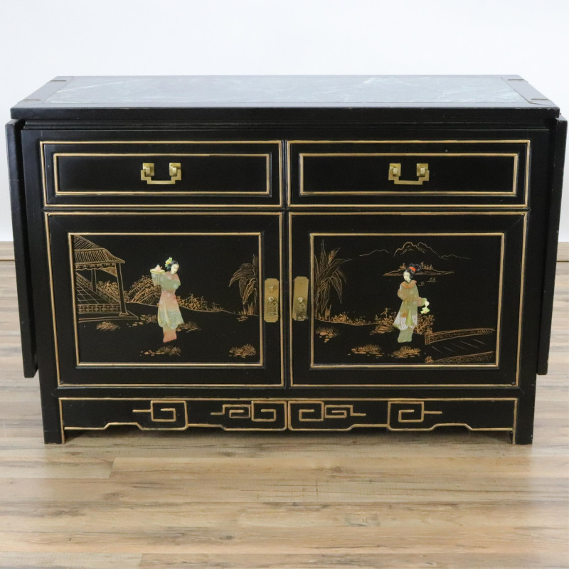 Chinese Style Gilt Black Lacquer Server