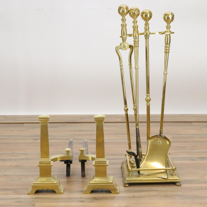 E 20th C Brass Fireplace Tools poss Wm H Jackson