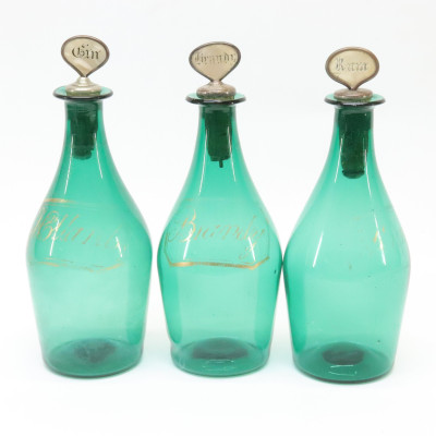 Victorian Bristol Glass Silver Decanter Set