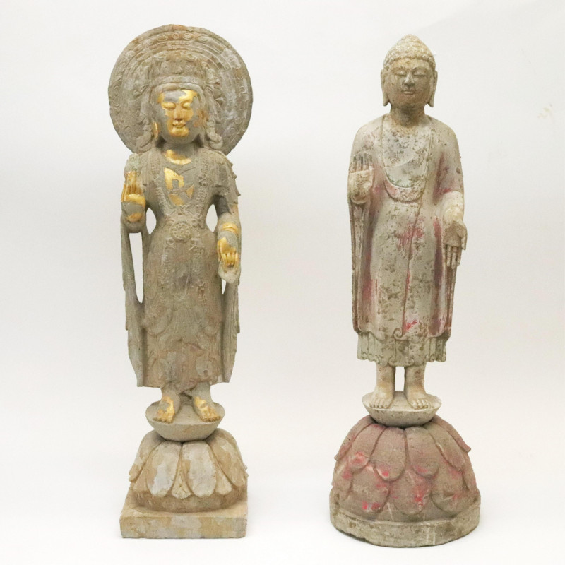 Two Standing Stone Buddhist Figures