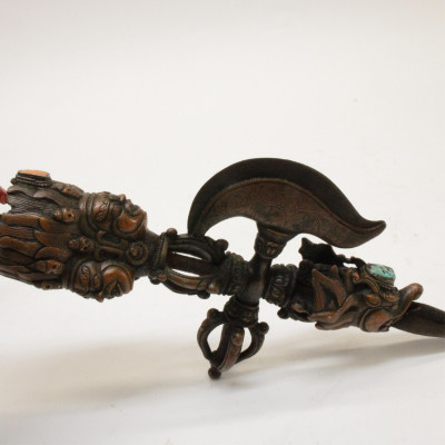 Copper Alloy Tibetan Dorje Ax with Iron Blades