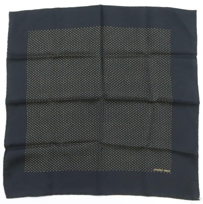 Hermes Silk Pocketsquare Black and Gold Dots