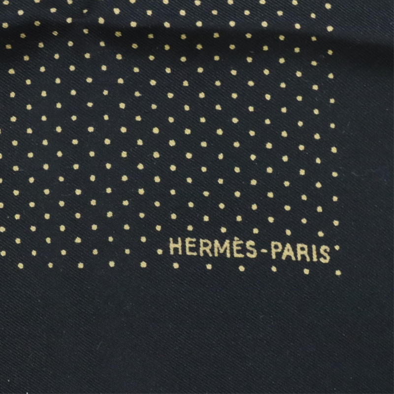 Hermes Silk Pocketsquare Black and Gold Dots