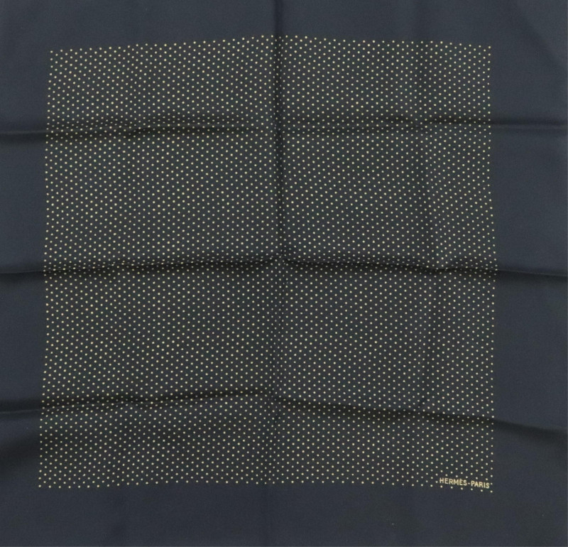 Hermes Silk Pocketsquare Black and Gold Dots