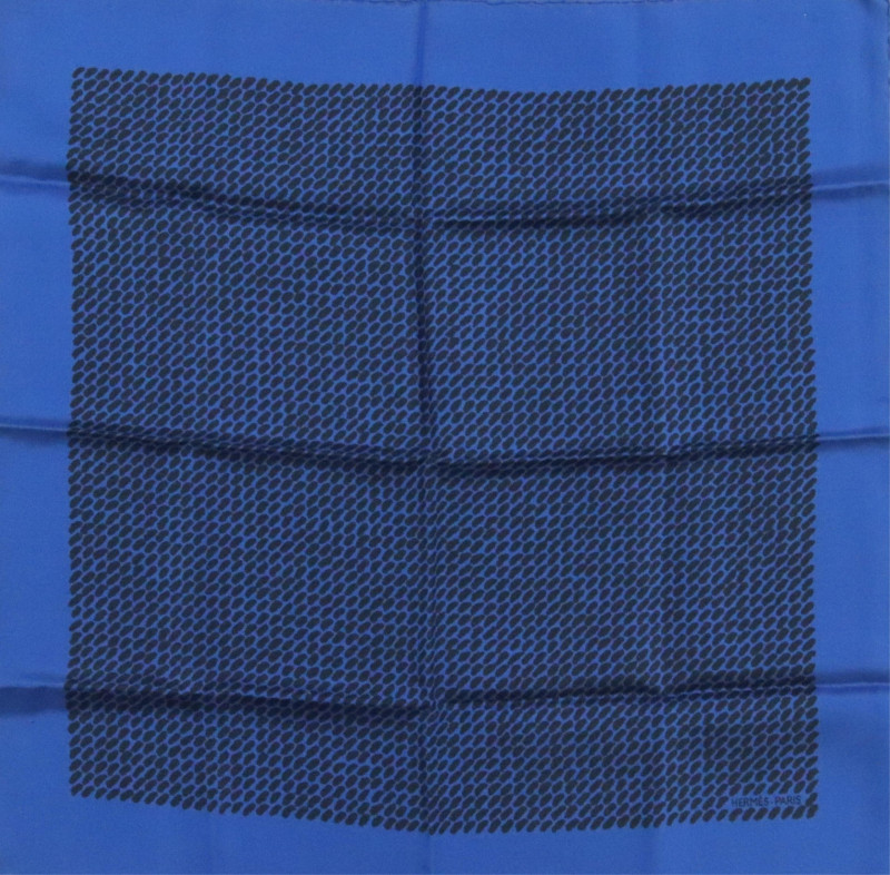 Hermes Silk Pocketsquare Blue and Black Dots