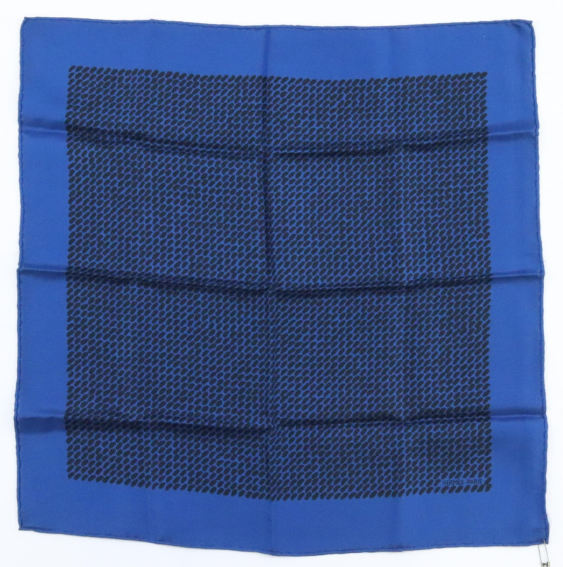 Hermes Silk Pocketsquare Blue and Black Dots