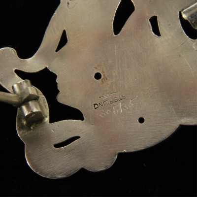 Art Nouveau Sterling Brooch of Woman&apos;s Head