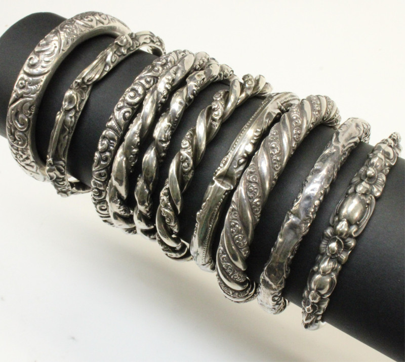 Group of Art Nouveau Sterling Silver Bangles