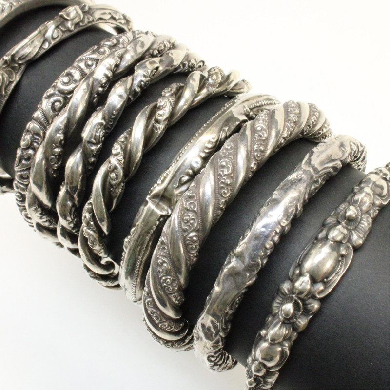 Group of Art Nouveau Sterling Silver Bangles