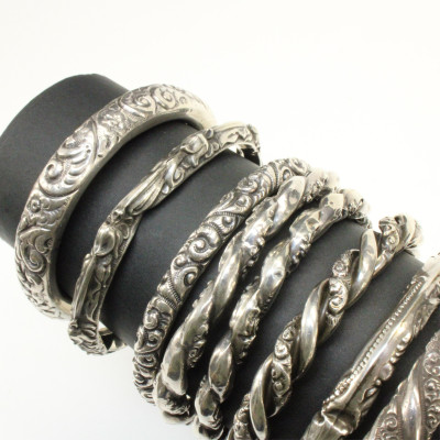 Group of Art Nouveau Sterling Silver Bangles