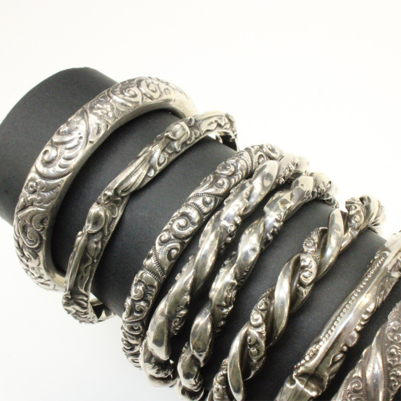Group of Art Nouveau Sterling Silver Bangles