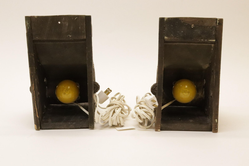 Pair Rococo Style Stained Pine Bracket Sconces